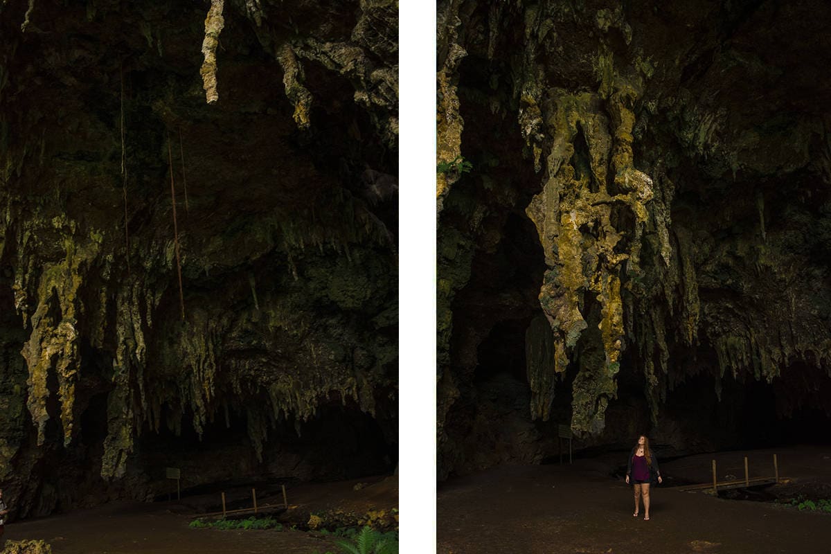 checking out the incredible stalactites at queen hortnese cave, one of my favorite things to do in isle of pines