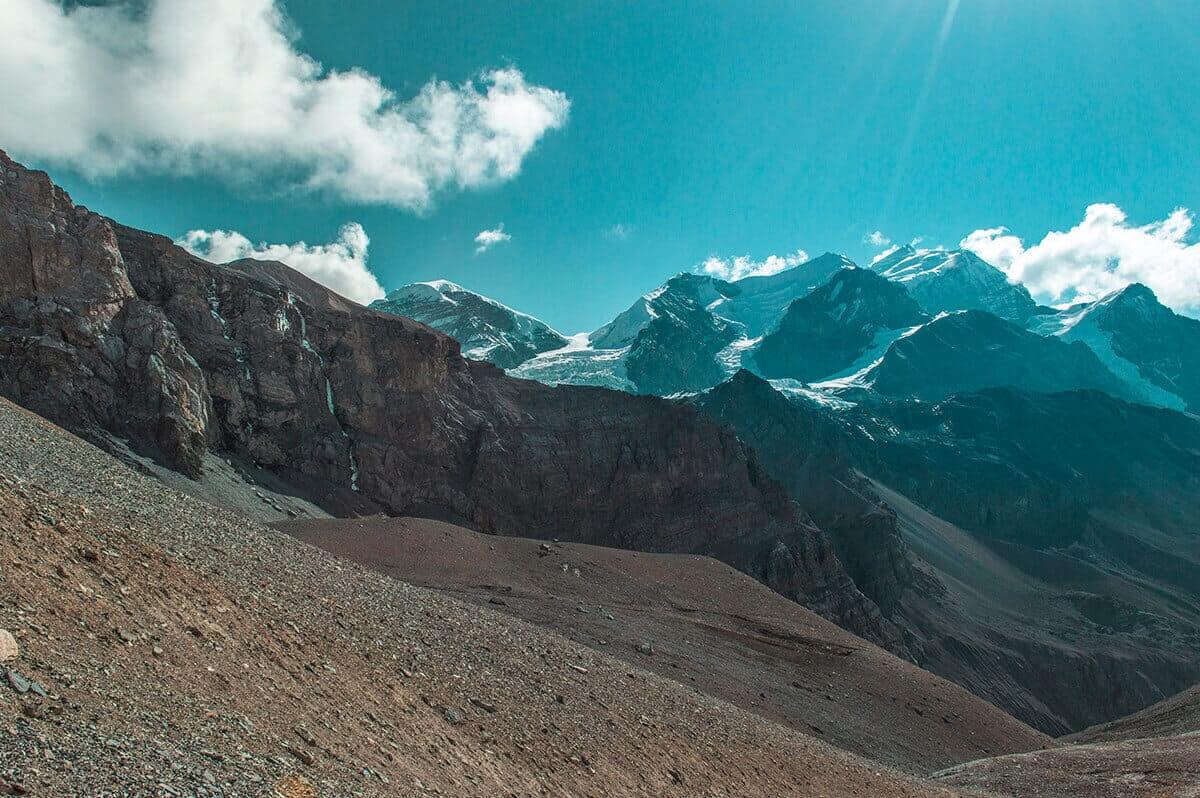 mountain and waterfall throng phedi to high camp on the annapurna circuit