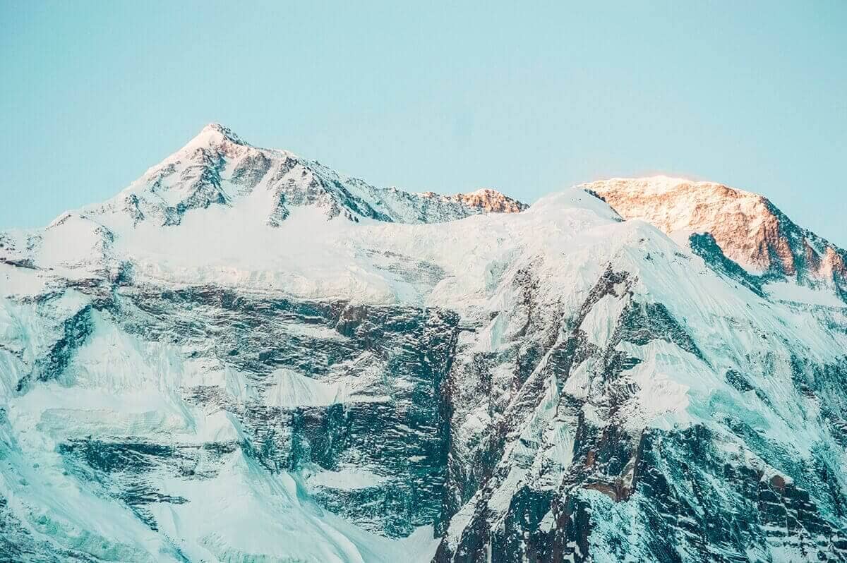 dawn mountain peaks upper pisang to ngawal on the annapurna circuit nepal