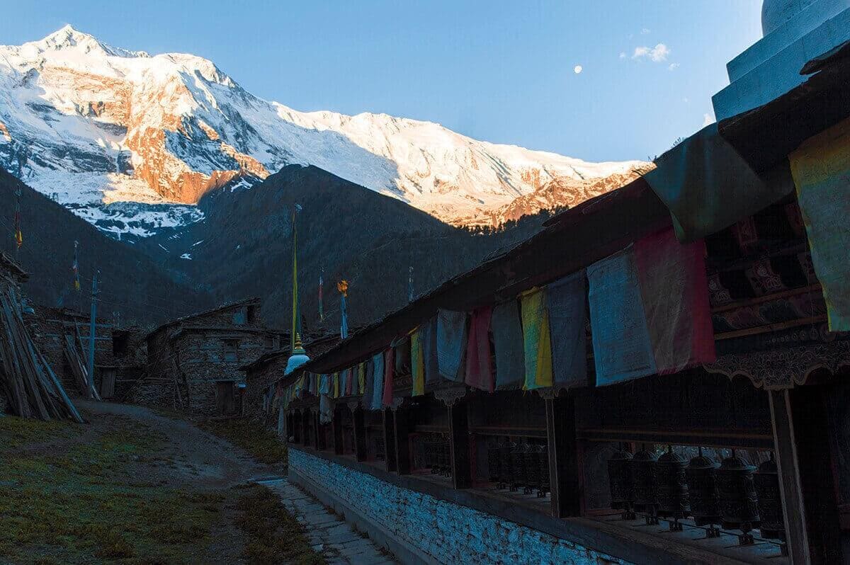 dawn prayer wheel upper pisang to ngawal on the annapurna circuit nepal