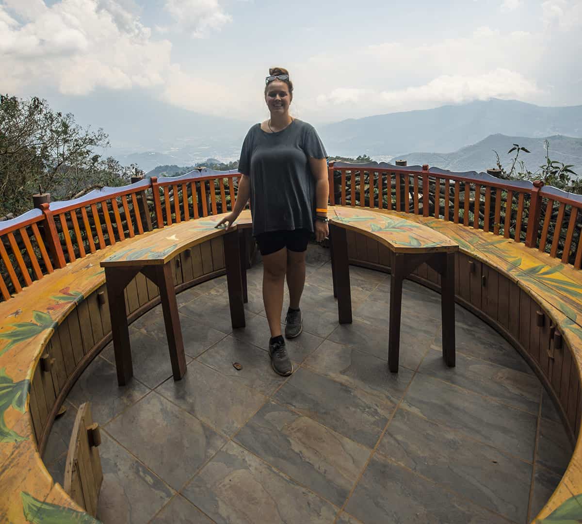 checking out the beautifully painted nest at hobbitenango