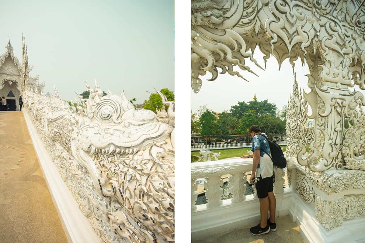 the dragon bridge at the white temple in chiang rai