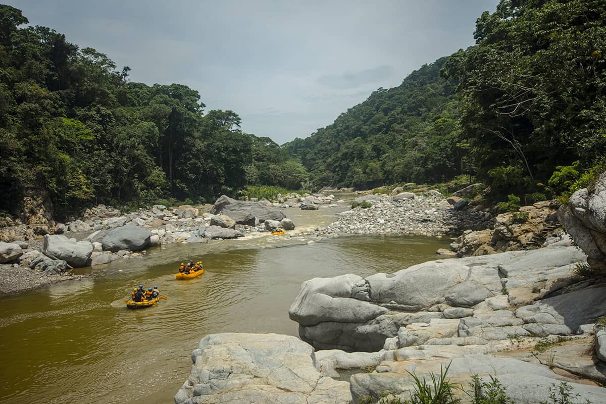 watching a group of white water rafters go past jungle river lodge on a sunny day