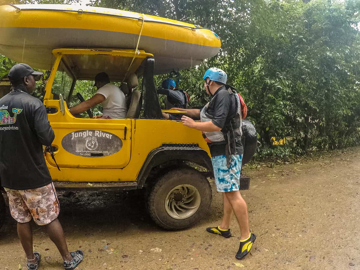 loading up the jeep ready to make our way to the starting point for white water rafting
