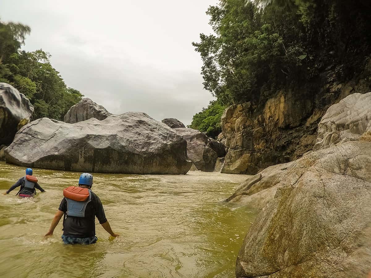making our way upstream doing a river crossing from one side to the other on the cangrejal river