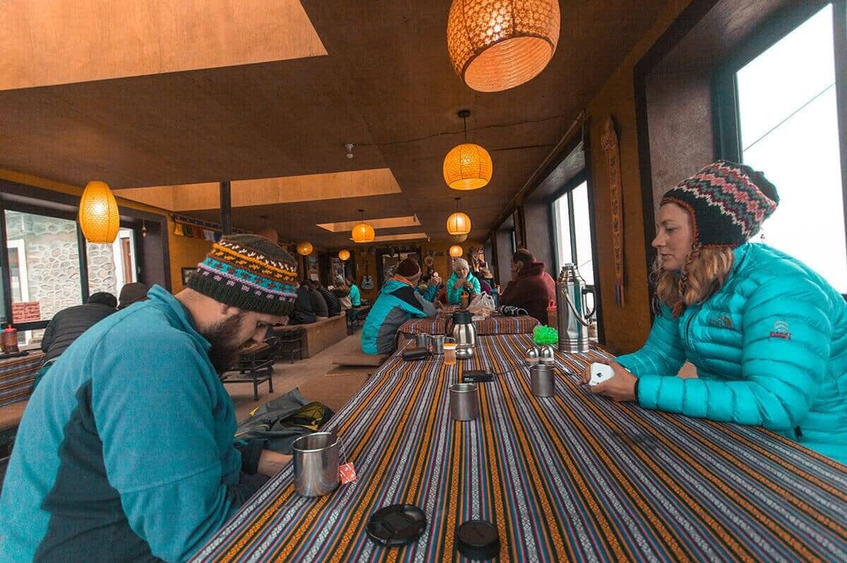 common room in lodge yak kharka to thorong phedi base camp on the annapurna circuit