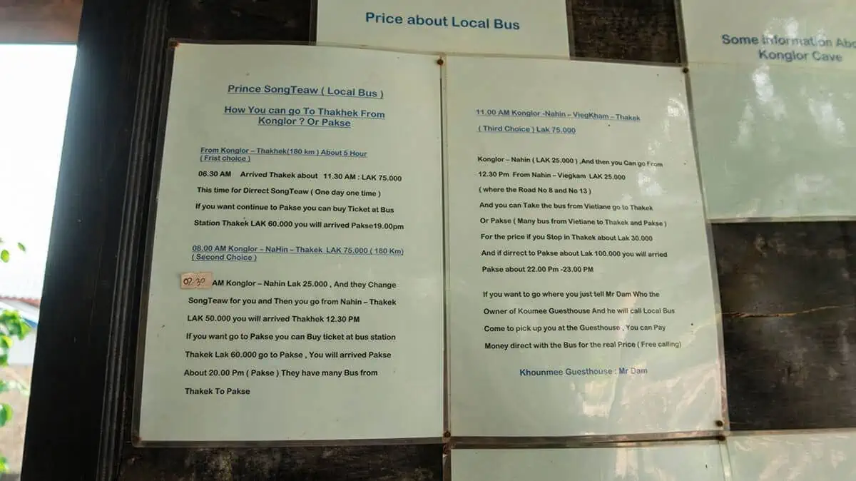 details on how to travel from kong lor to thankhek in laos