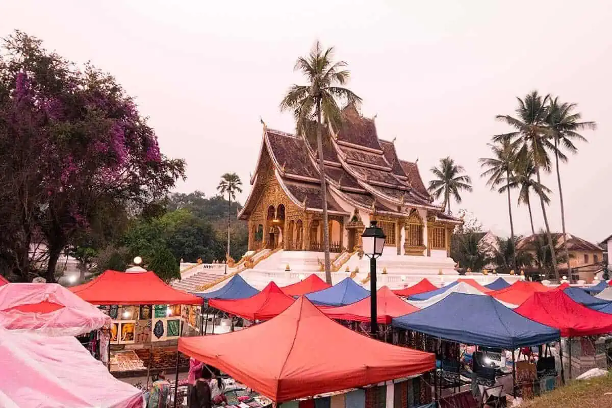 the luang prabang night market during sunset