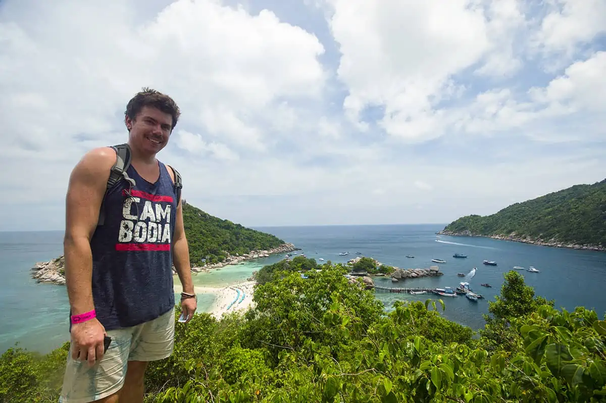 getting a photo after hiking up to the viewpoint on koh nang yuan