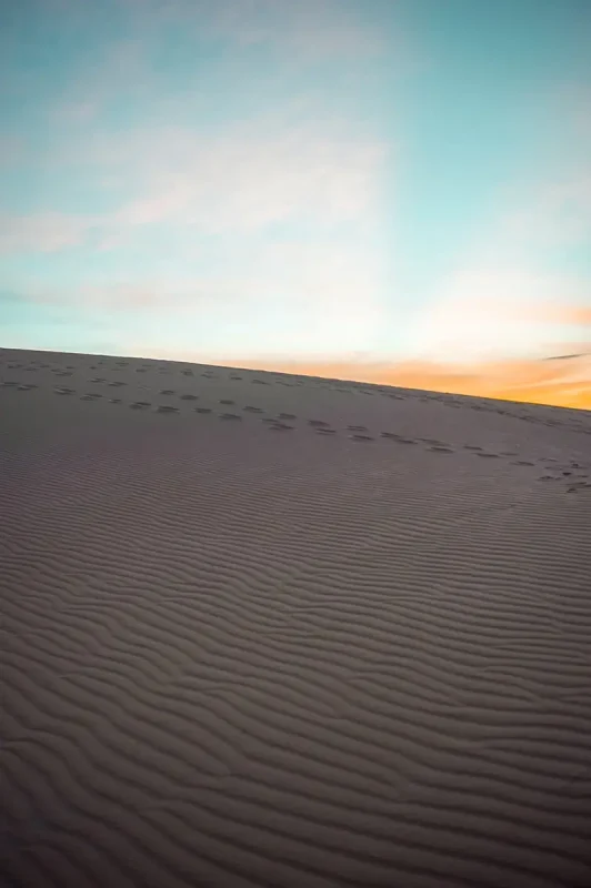 Sunrise casting a warm glow over smooth sand dunes, a picturesque scene to witness on a 3 week Vietnam tour.