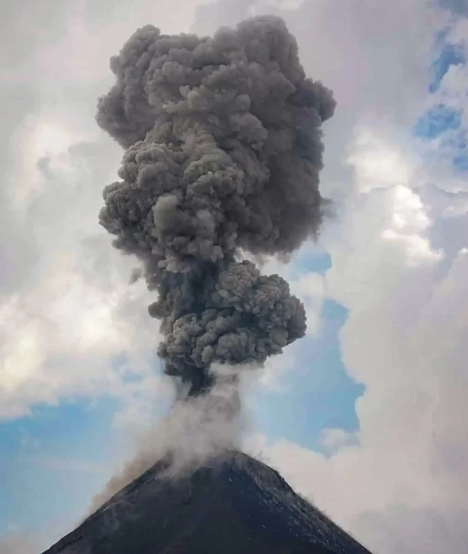 big ash cloud erupting from volcan fuego, this was our view from acatenango