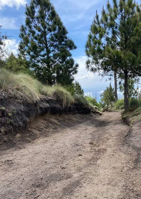 the road section of the acatenango volcano hike, this part is super steep and slippery thanks to lots of loose dirt