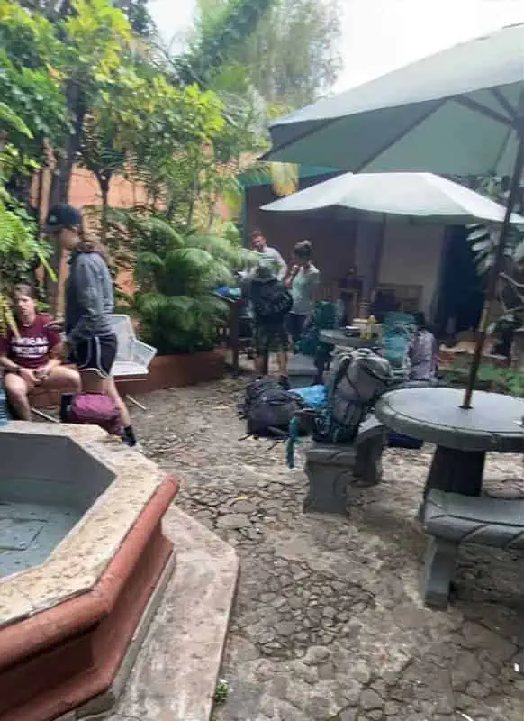 at the wicho and charlies office in antigua packing for our acatenango volcano hike