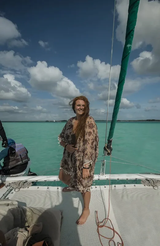 enjoying my last day in bacalar on a catamaran tour around the lagoon