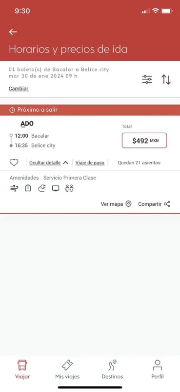 once daily schedule from bacalar to belize city on the ado bus app