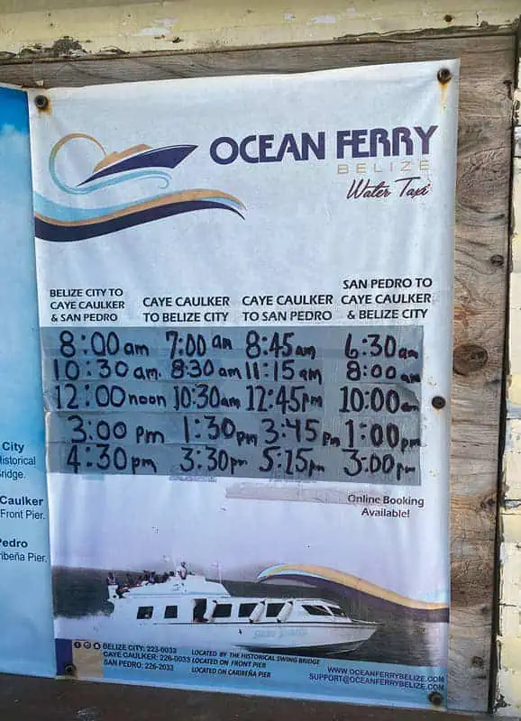 the ferry timetable in belize with ocean ferry