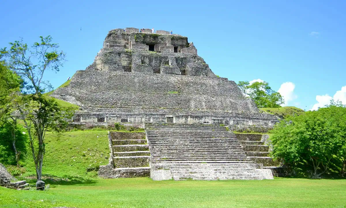 The imposing structure of the Xunantunich Mayan Ruins, a historical site near Ambergris Caye that offers a glimpse into the rich cultural heritage and history of Belize.