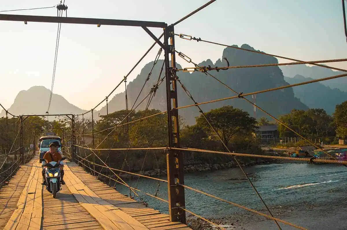the toll bridge just outside of vang vieng