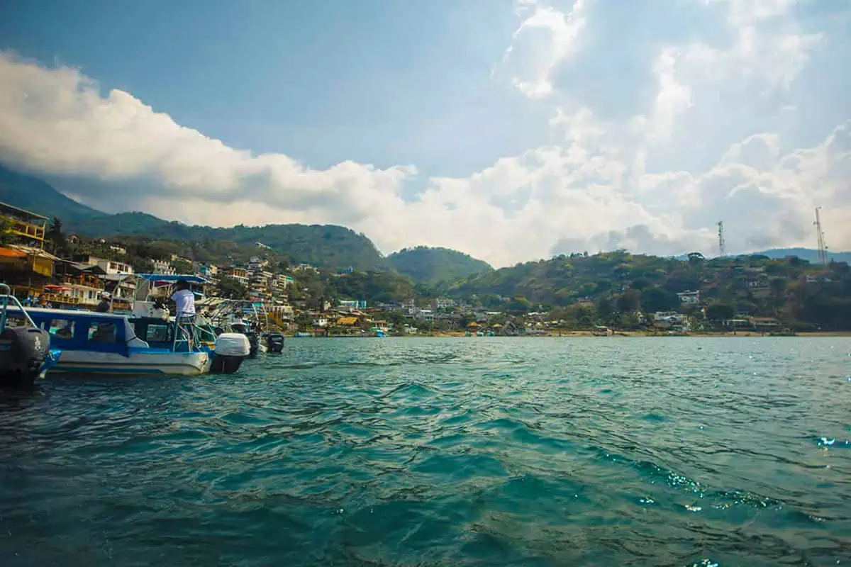 the busy shoreline around san pedro la laguna