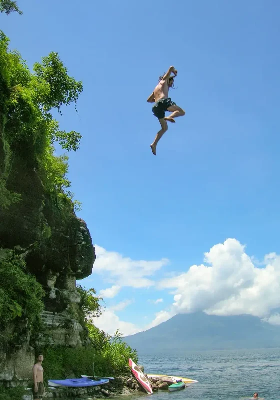 cliff jumping into the cold waters around lake atitlan