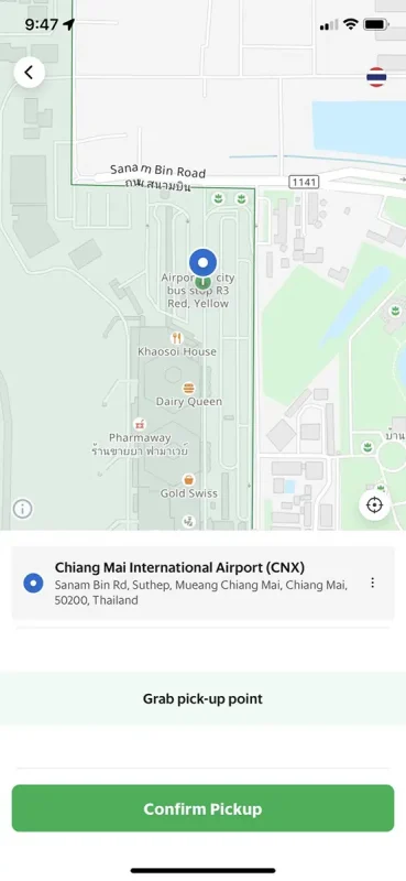the grab taxi pick up location on a map of chiang mai airport