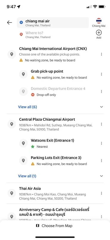 booking a grab taxi from chiang mai airport to city in the grab app