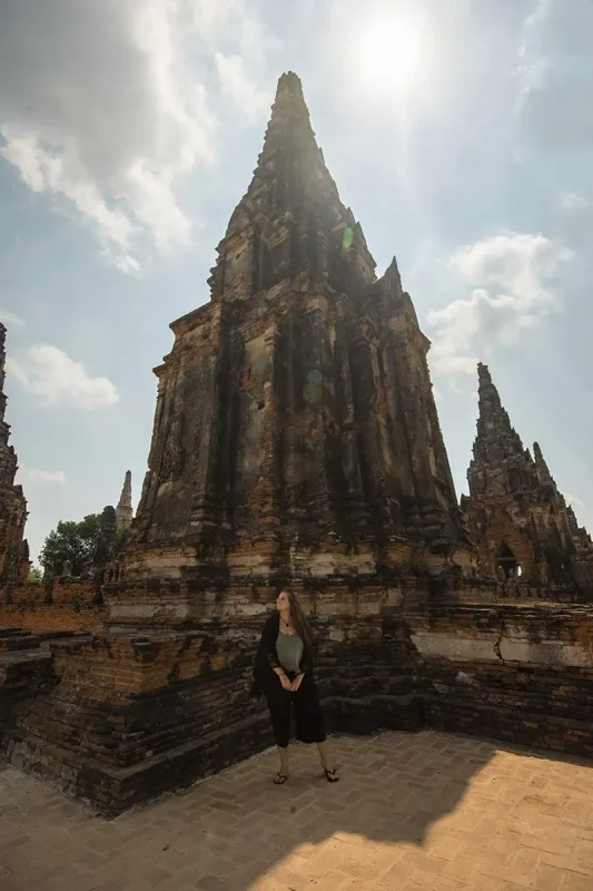 admiring the sights around wat chai watthanaram