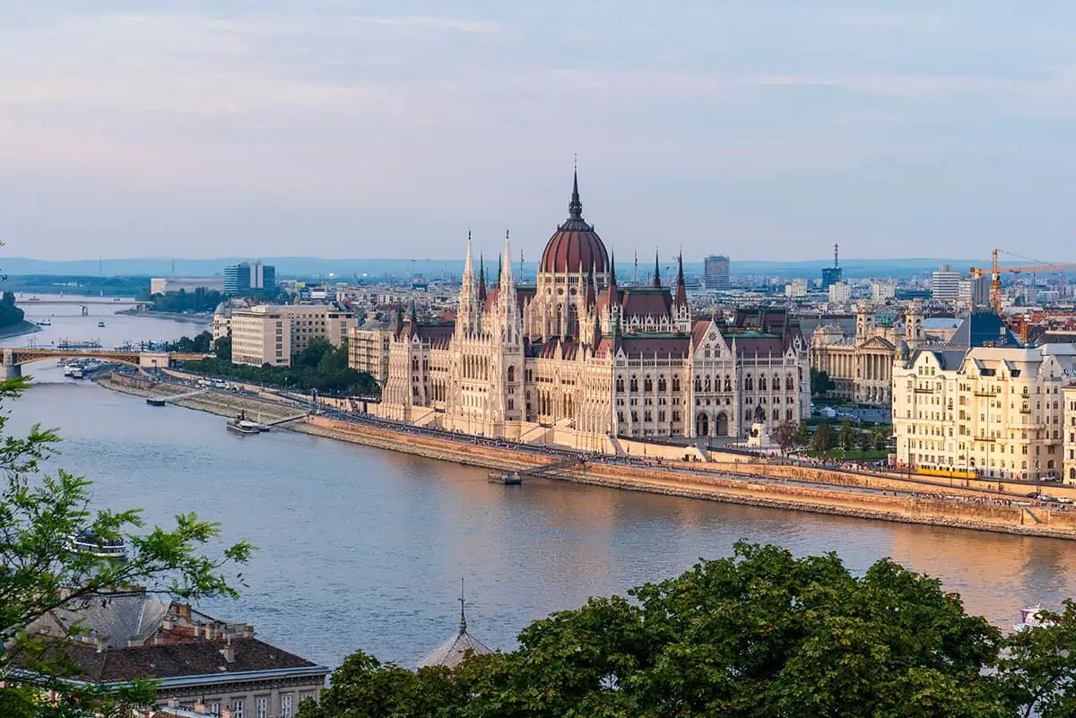 A view of the hungarian parliament building and the danube river.