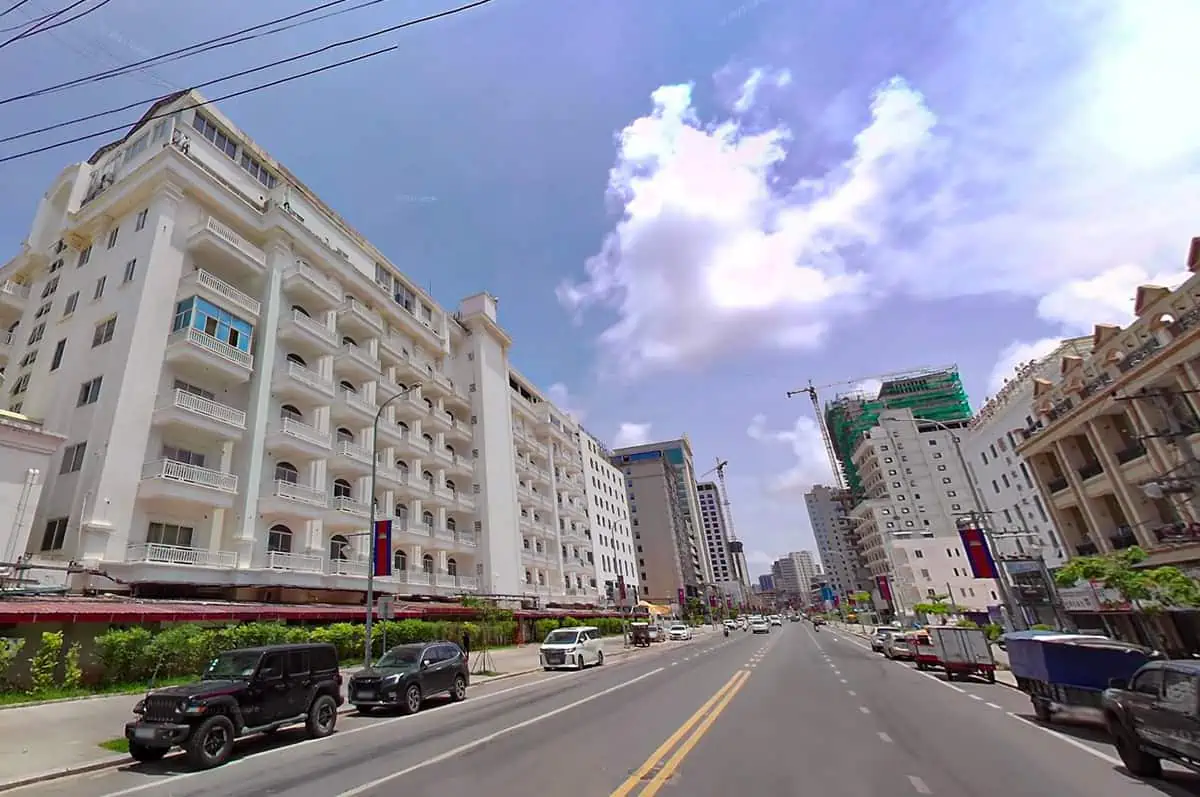 flashy cars and modern buildings in the city of sihanoukville