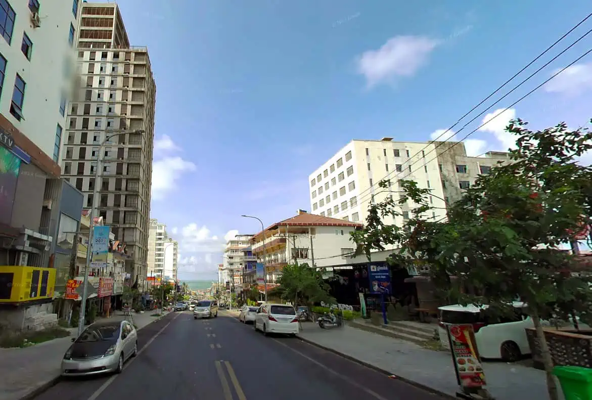looking down towards and pier from the main street in sihanoukville in 2024
