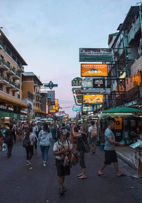 walking down khao san road during dusk before the party really gets started