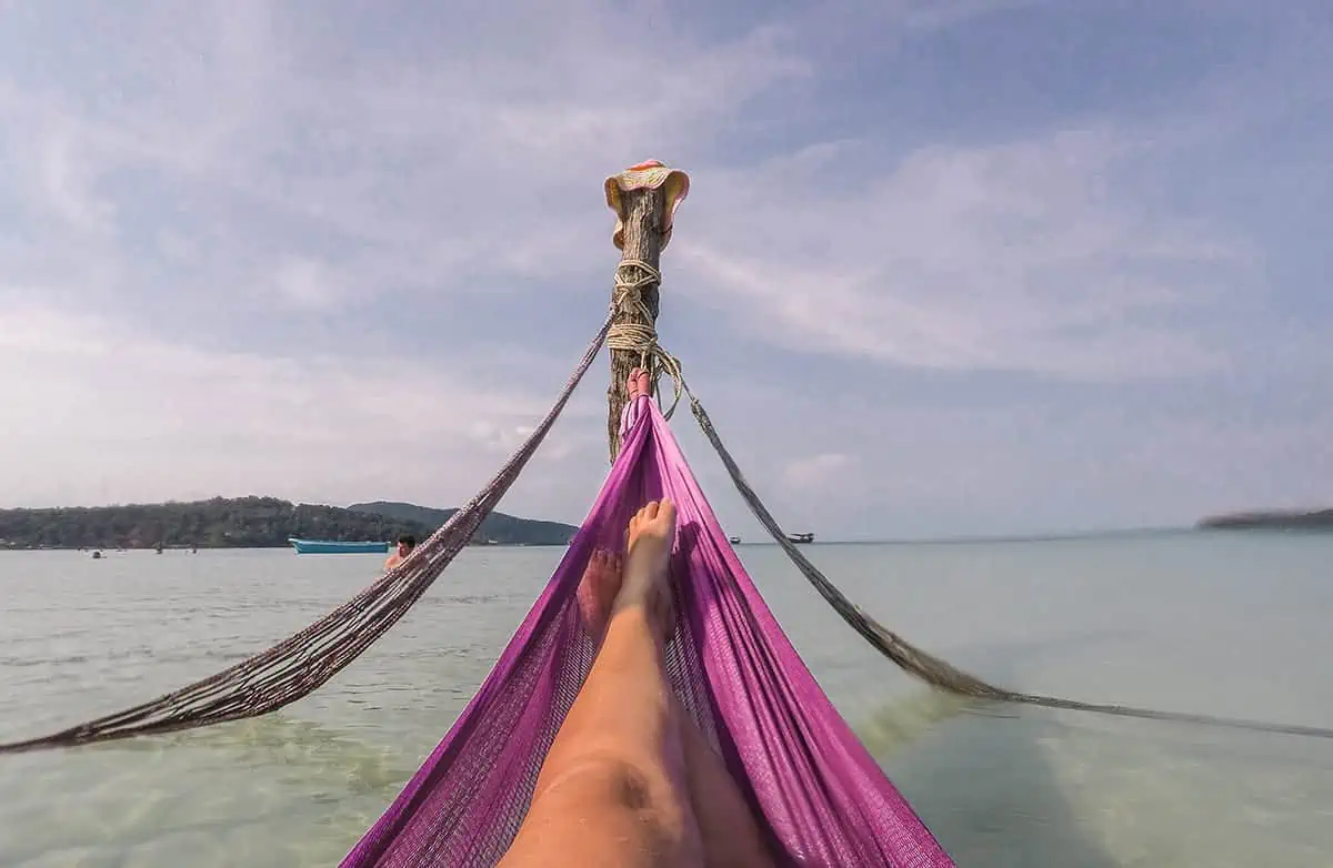 enjoying hammock life at saracen bay on koh rong samloem
