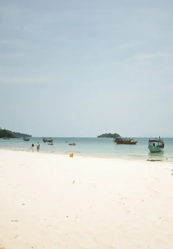 the picture perfect white sandy shores of koh rong, a couple minutes from the main town