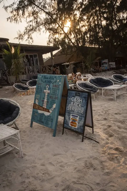 cash back service offered at sara resort, which you can find in both koh rong or koh rong samloem, though no promises its working