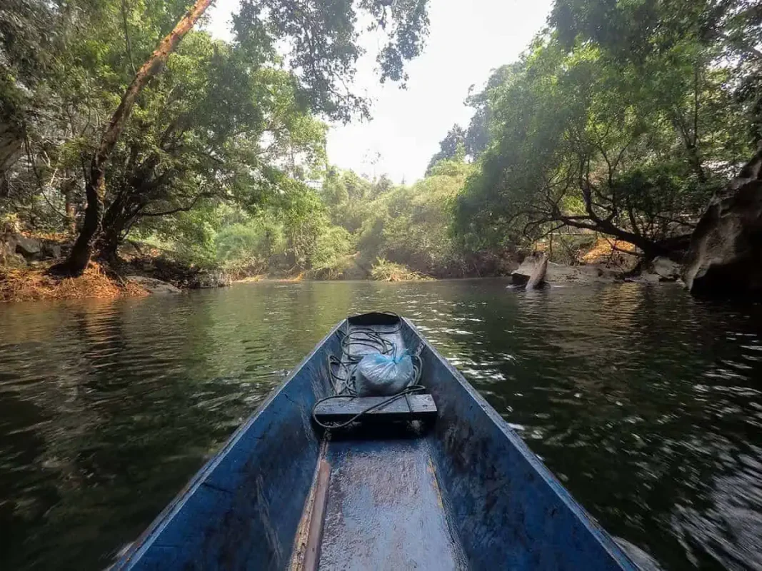 coming out the other end of kong lor cave into the jungle