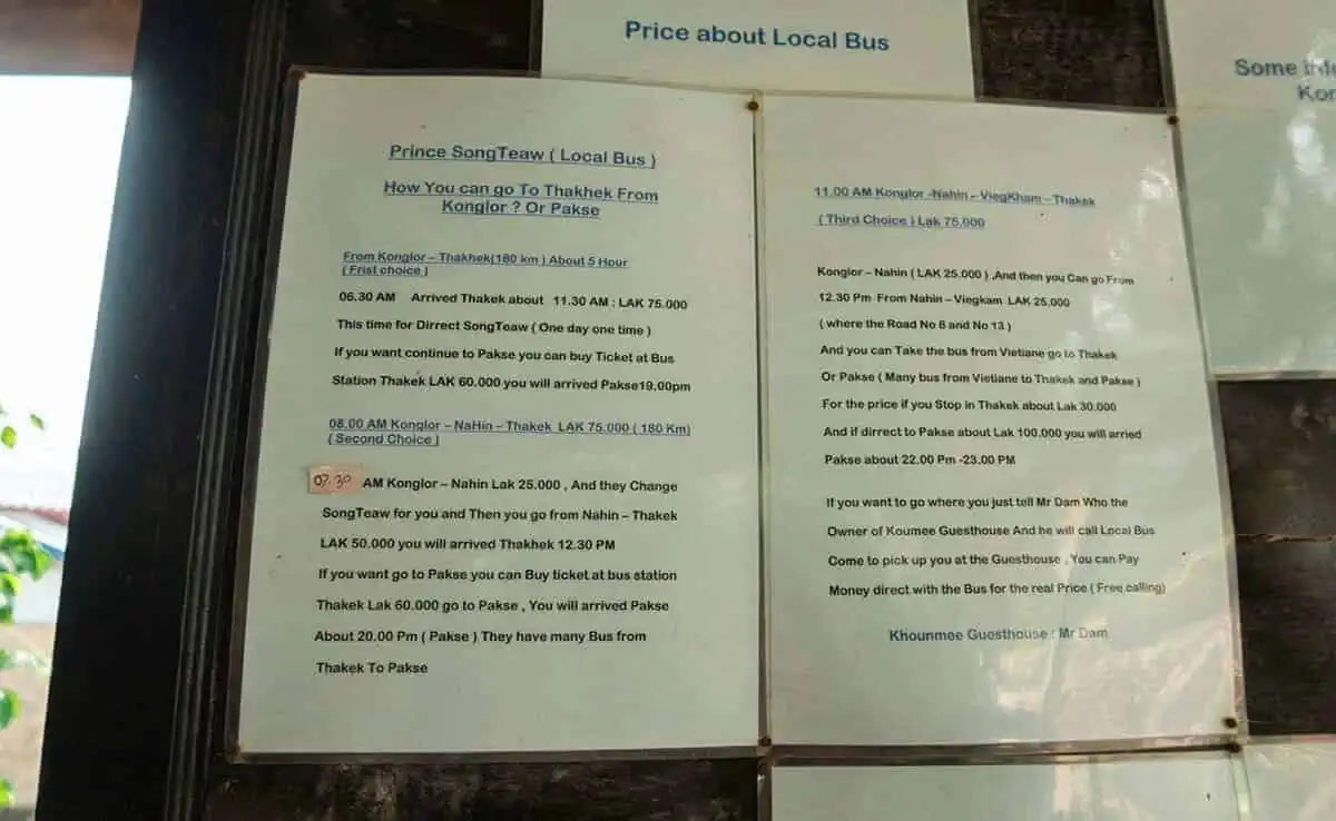 local bus details from kong lor to thakhek