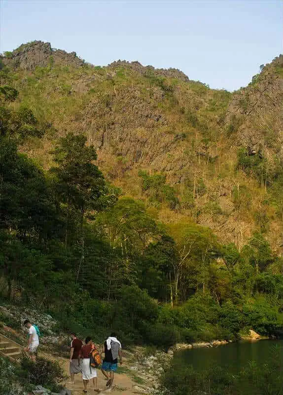 climbing up the staircase back to the carpark after a swim on the nam hin bun river