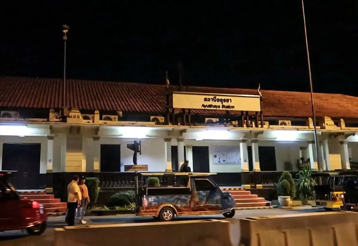 The entrance of Ayutthaya train station, a notable stop on the Bangkok to Chiang Mai overnight train route