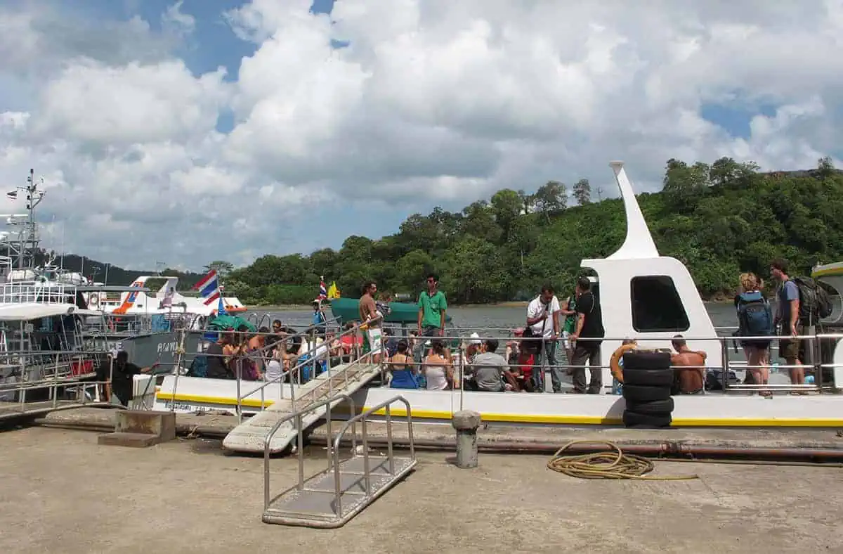 heading and waiting to leave on the ferry from phuket to koh lanta