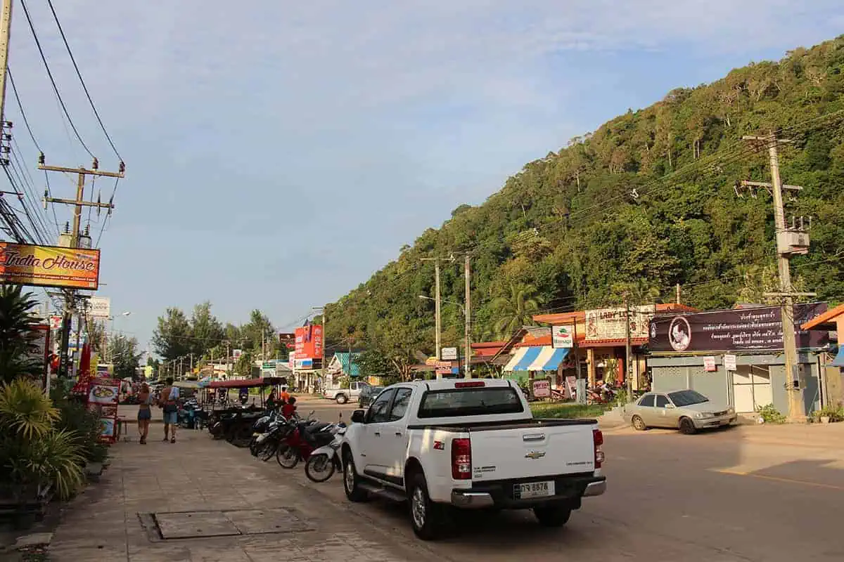 walking down one of the main streets in koh lanta