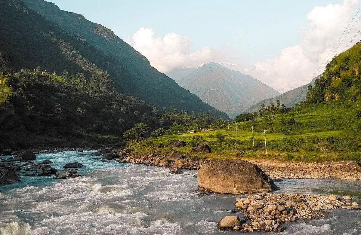 view over river and rice terraces from besisahar to bahundanda