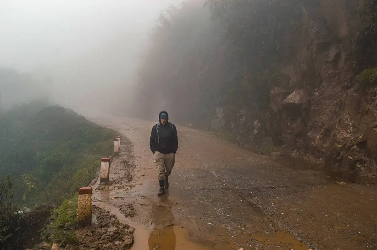 walking along the main road to ta van in sapa
