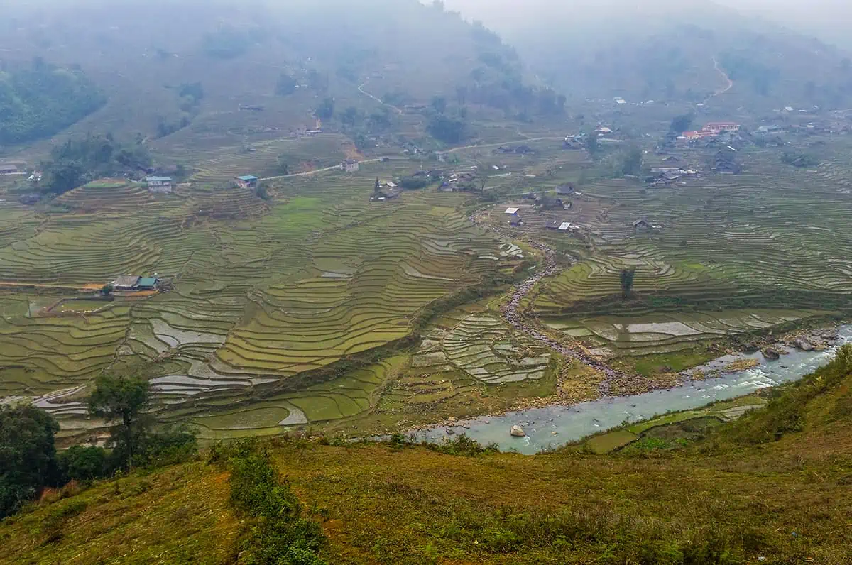 a break in the fog showing off some of the still green rice terraces in sapa during february