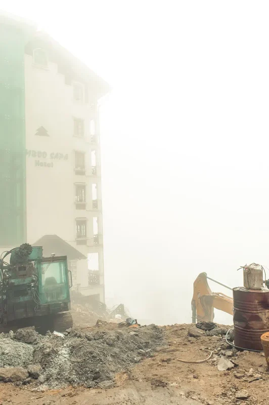 walking in sapa town past construction sites