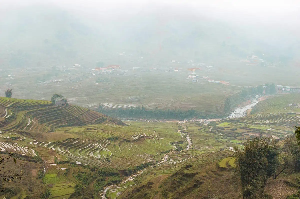 view while trekking in sapa during february over the rice fields