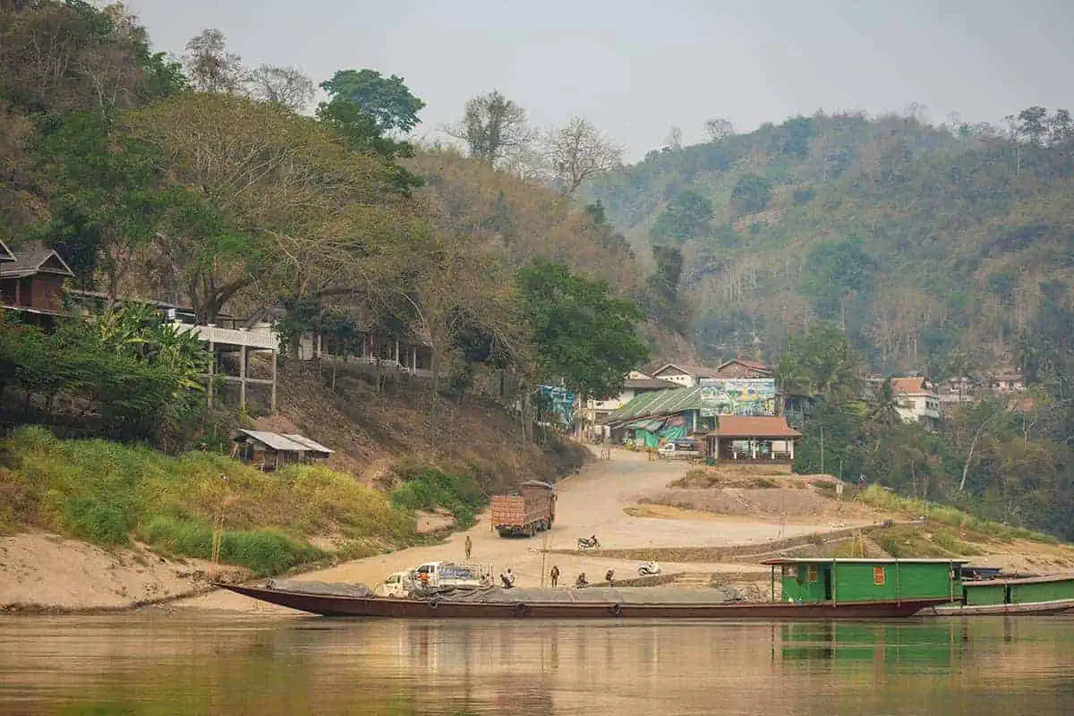 boat transporting goods to pakbeng in laos