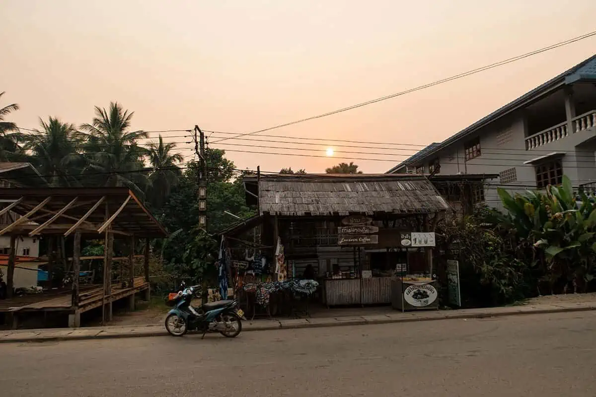 huay xai by sunset in laos after crossing the border from thailand to laos