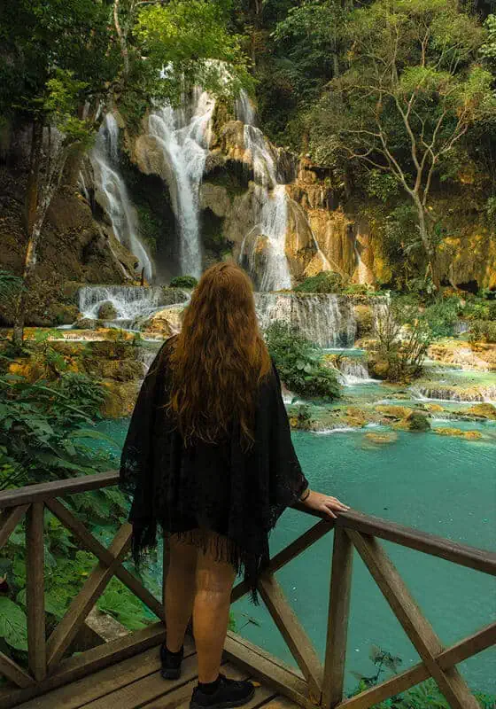 3 Days In Luang Prabang Itinerary: ULTIMATE Guide 14 looking over one of the viewpoints to the impressive kuang si falls - a must on the luang prabang itinerary