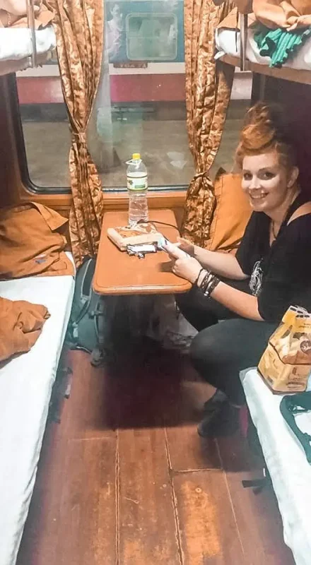 tasha amy enjoys the comfort a sleeper train in Vietnam