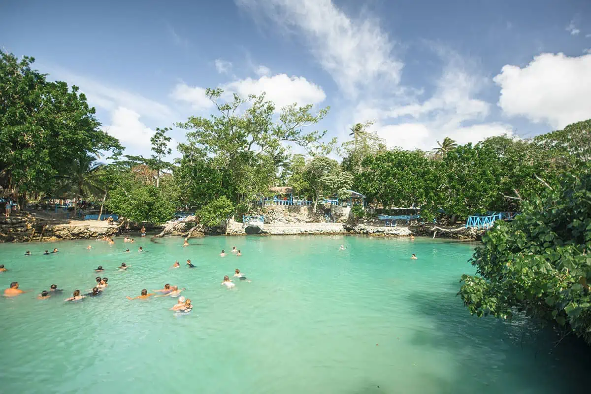 tourists swimming in the blue lagoon port vila